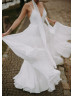 Thin Straps Ivory Chiffon Flowing Summer Wedding Dress